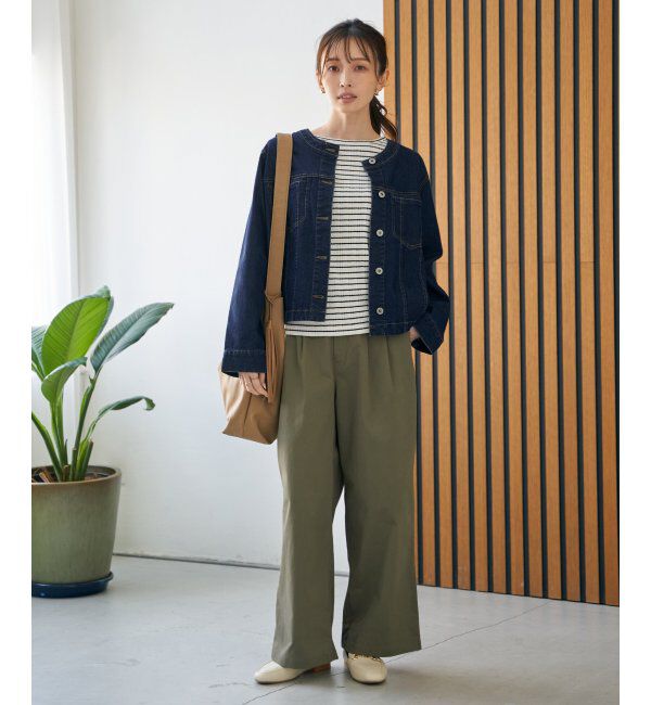 ikka「【雑誌InRed4月号掲載】ストレッチデニムノーカラーシャウター【親子コーデ】」|ノーカラーコート|