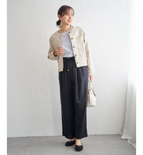 ikka「【雑誌InRed4月号掲載】ストレッチデニムノーカラーシャウター【親子コーデ】」|ノーカラーコート|