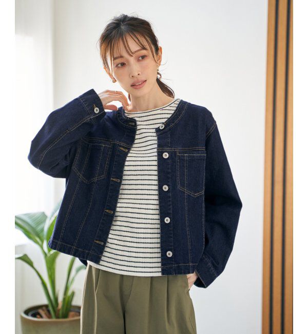 ikka「【雑誌InRed4月号掲載】ストレッチデニムノーカラーシャウター【親子コーデ】」|ノーカラーコート|