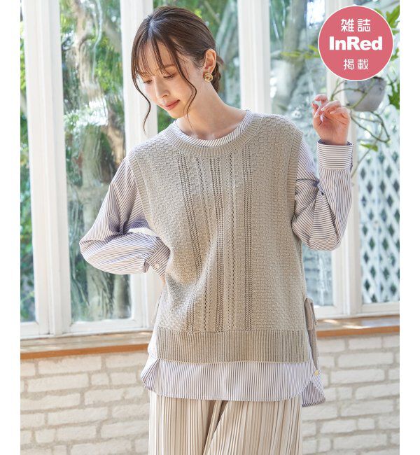 ikka「【雑誌InRed4月号掲載】ニットベストブラウスセット【2点セット】」|シャツ・ブラウス|