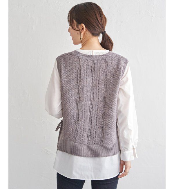 ikka「【雑誌InRed4月号掲載】ニットベストブラウスセット【2点セット】」|シャツ・ブラウス|