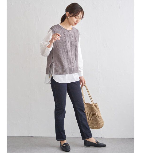 ikka「【雑誌InRed4月号掲載】ニットベストブラウスセット【2点セット】」|シャツ・ブラウス|