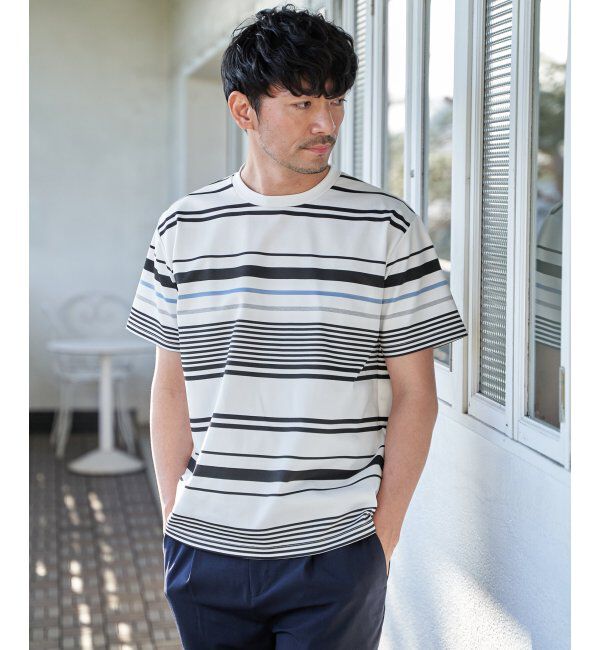 ikka「冷感DRYポンチボーダーTシャツ」|Tシャツ・カットソー|ホワイト