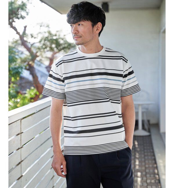 ikka「冷感DRYポンチボーダーTシャツ」|Tシャツ・カットソー|