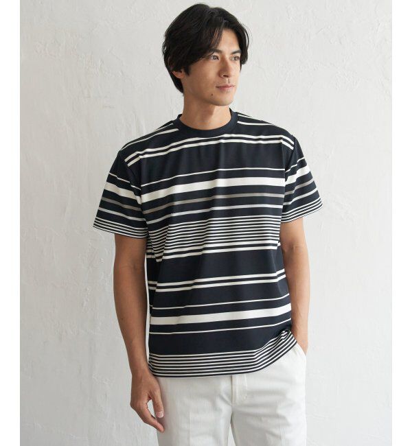 ikka「冷感DRYポンチボーダーTシャツ」|Tシャツ・カットソー|ネイビーブルー