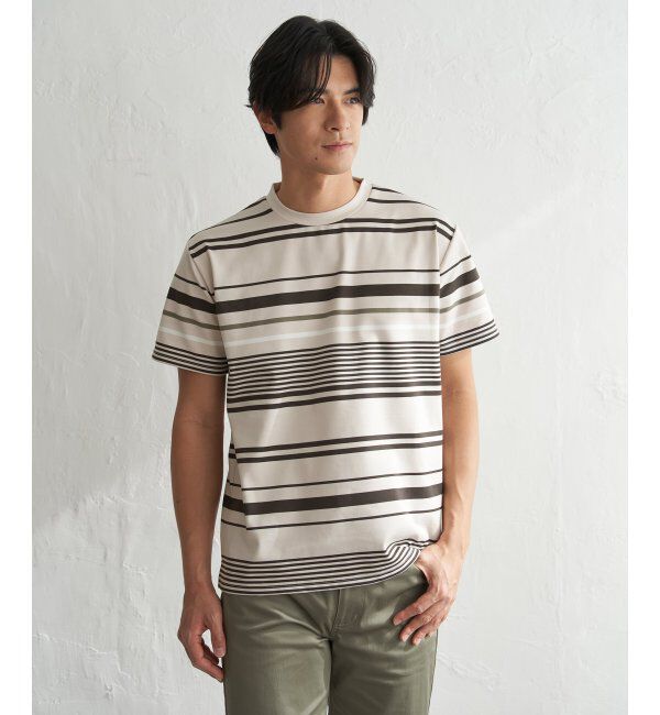 ikka「冷感DRYポンチボーダーTシャツ」|Tシャツ・カットソー|ベージュ