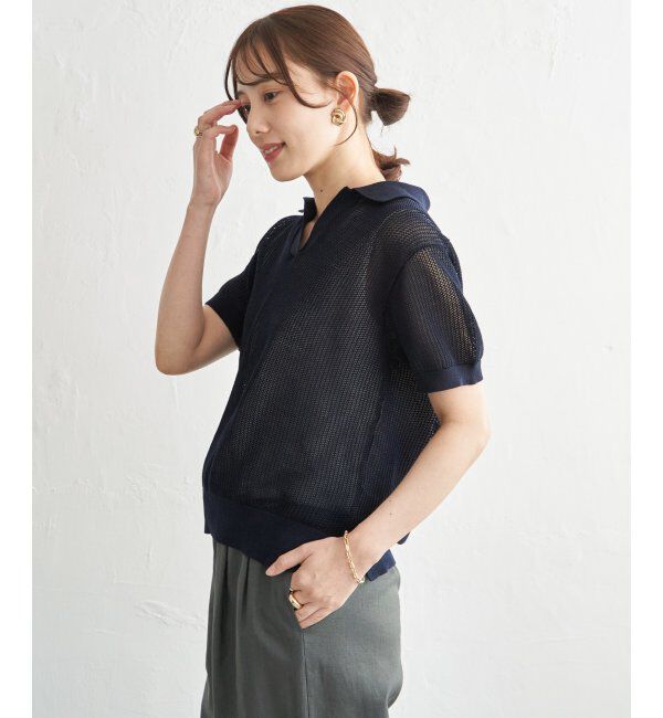 ikka「【2点セット】襟付きニットプルオーバーアンサンブル」|ニット・セーター|ネイビーブルー