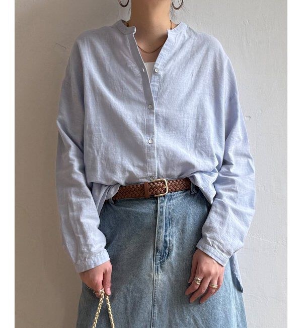 Lbc with Life「リネンコットンバンドカラーシャツ」|シャツ・ブラウス|ライトブルー