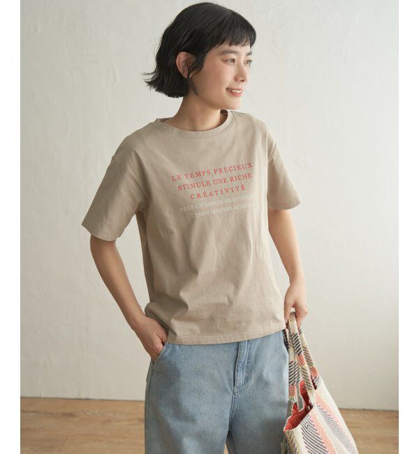 Lbc with Life「コットンロゴプリントTシャツ」|Tシャツ・カットソー|ベージュ