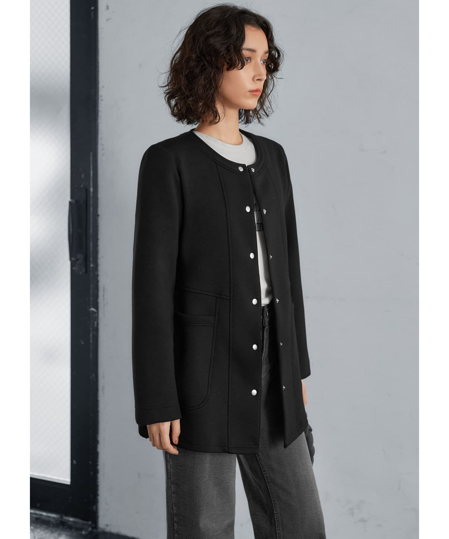 STYLE DELI「【Made in JAPAN】ダンボールスナップボタンジャケット」|ノーカラージャケット|