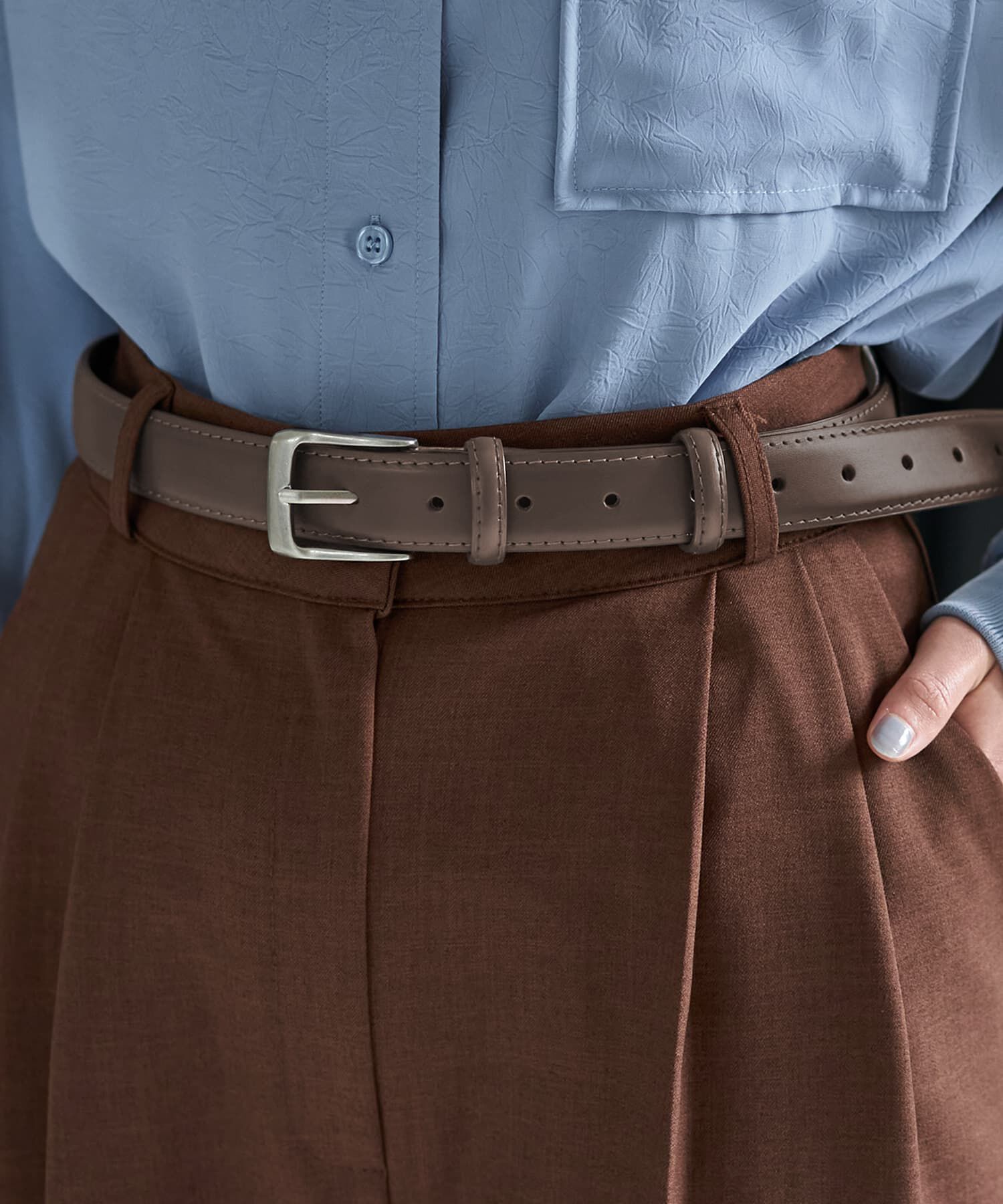 STYLE DELI「【DELI by】ミニマルリアルレザーベルト（シルバー）」|ベルト|