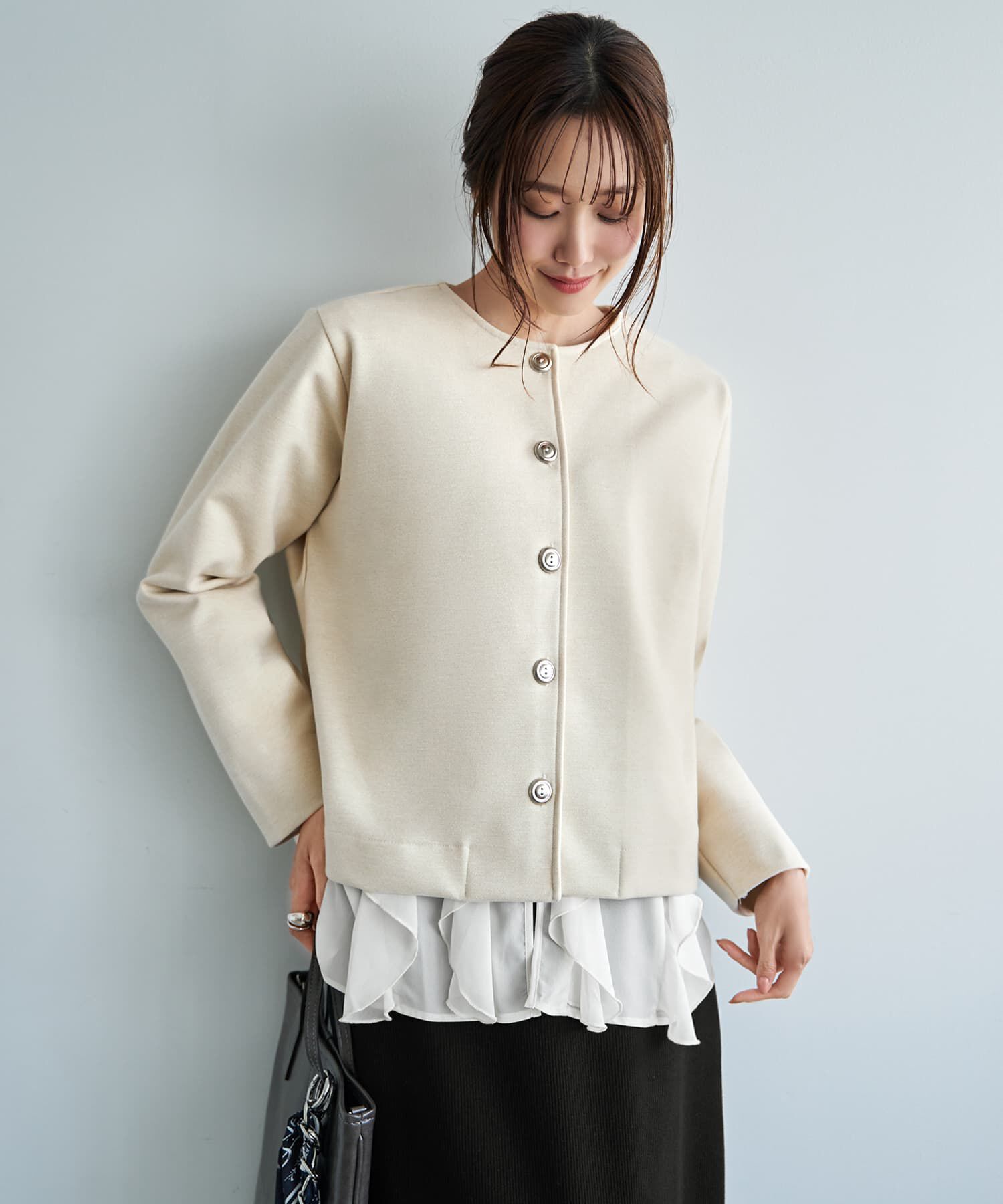 STYLE DELI「メタルボタンの柔らかノーカラージャケット」|ノーカラージャケット|
