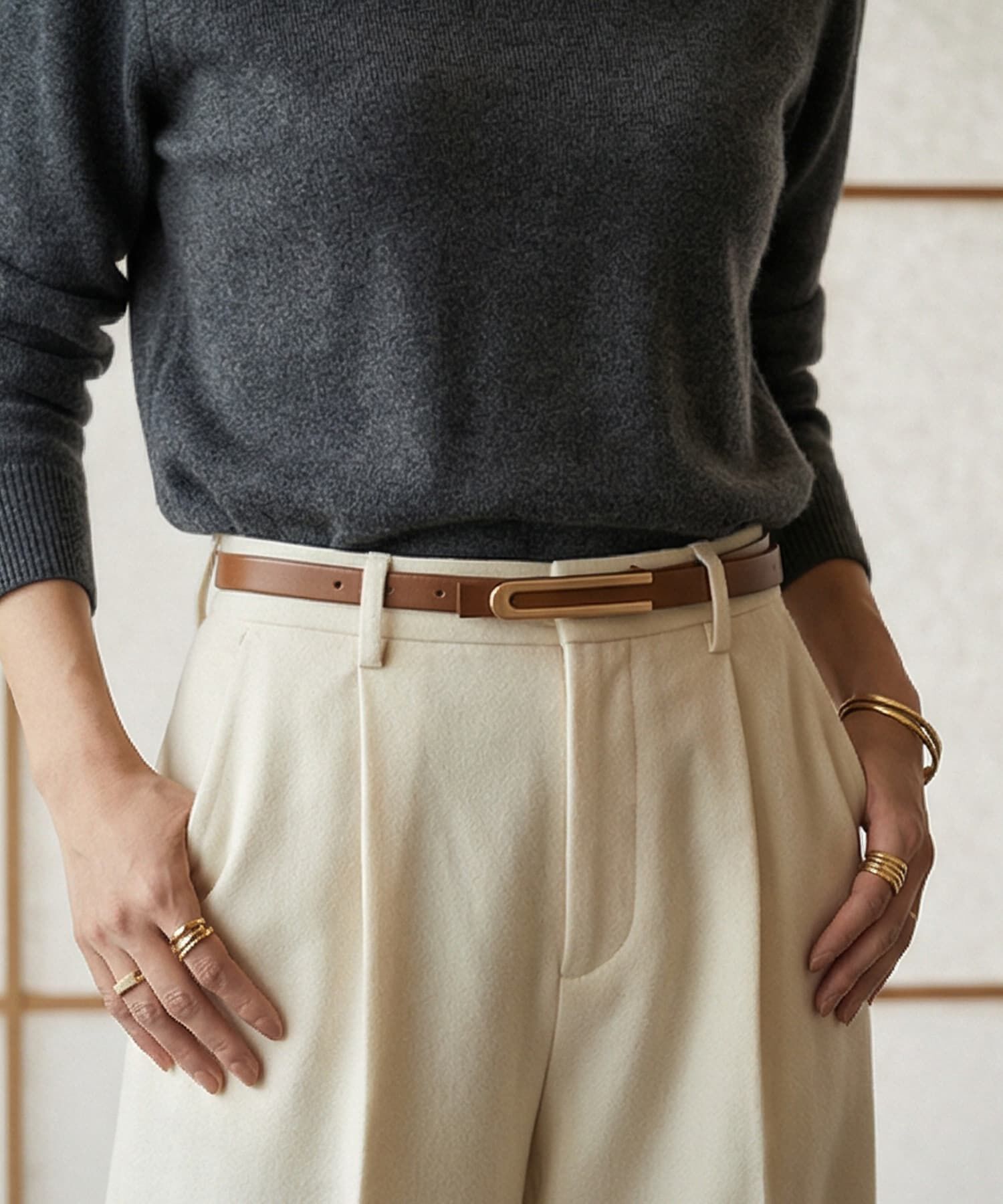 STYLE DELI「【DELI by】スリムクラシックリアルレザーベルト」|ベルト|ブラウン