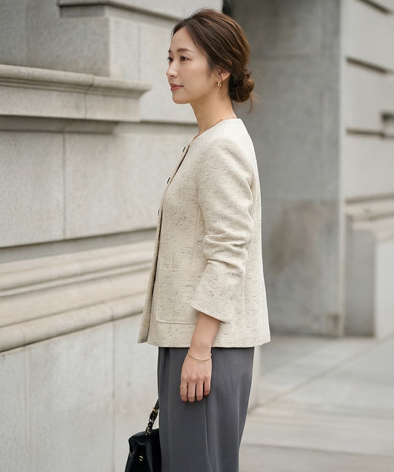 STYLE DELI「糸とばし柄織りノーカラージャケット」|ノーカラージャケット|