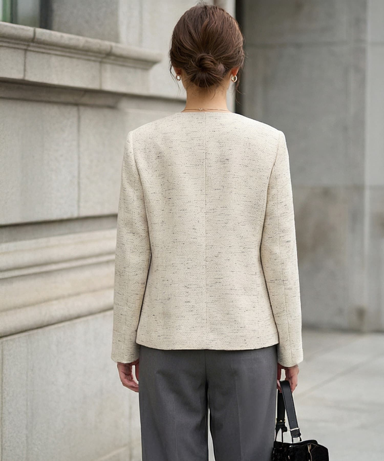 STYLE DELI「糸とばし柄織りノーカラージャケット」|ノーカラージャケット|