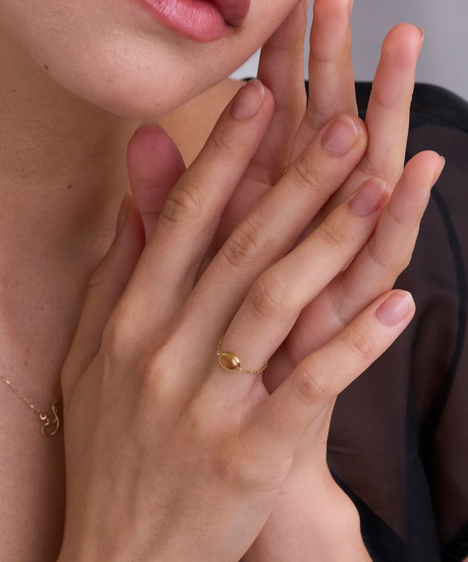 JUPITER「【K10】天然石チェーンリング/シトリン　17号サイズまで調整可」|リング|