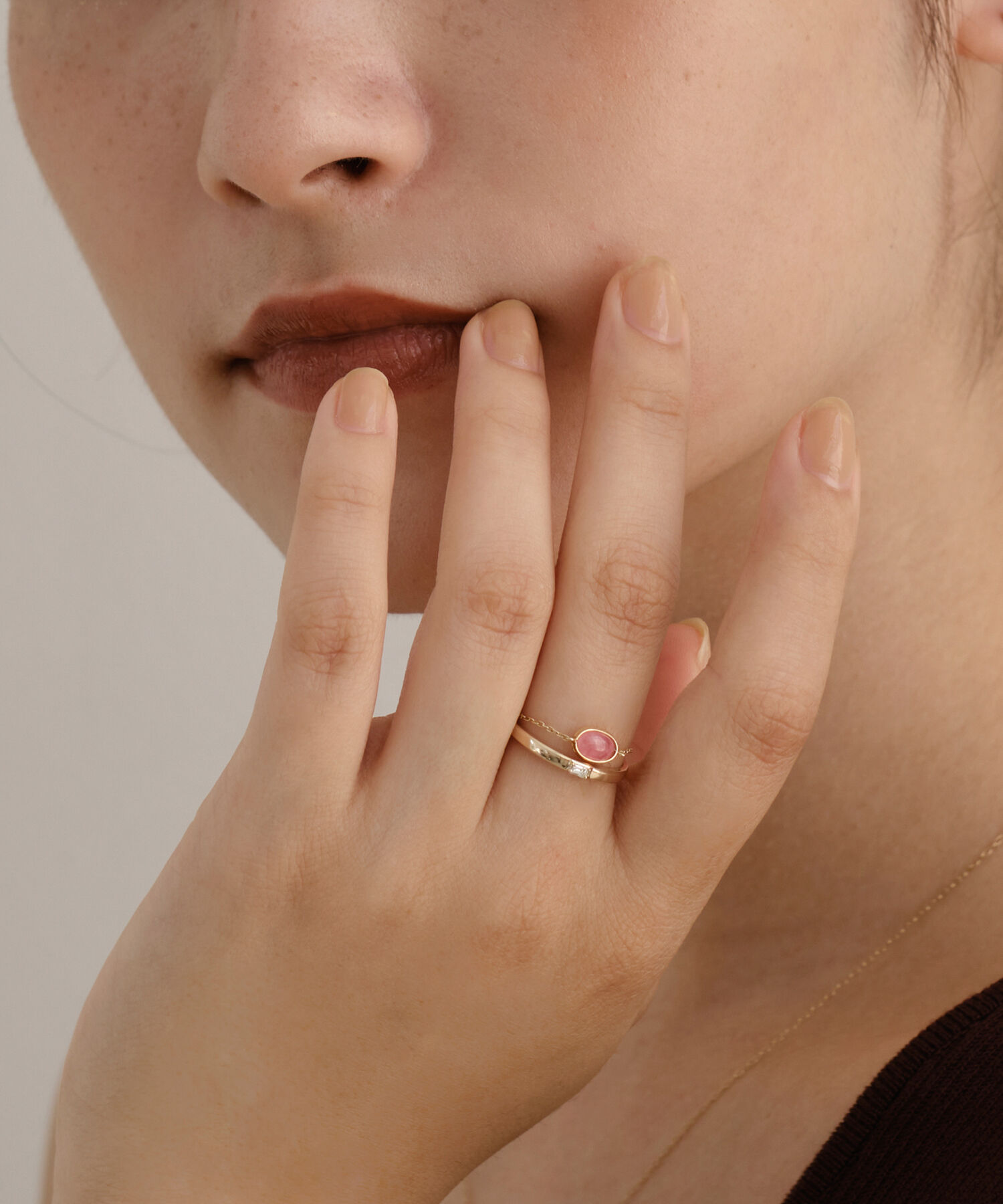 JUPITER「【K10】天然石チェーンリング/インカローズ」|リング|