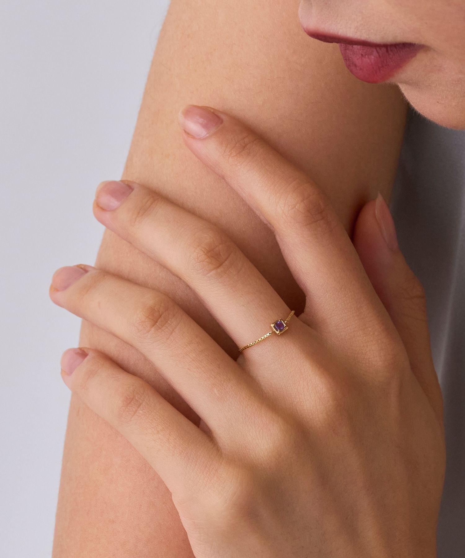 JUPITER「【K10】天然石チェーンリング/2月誕生石/アメシスト」|リング|