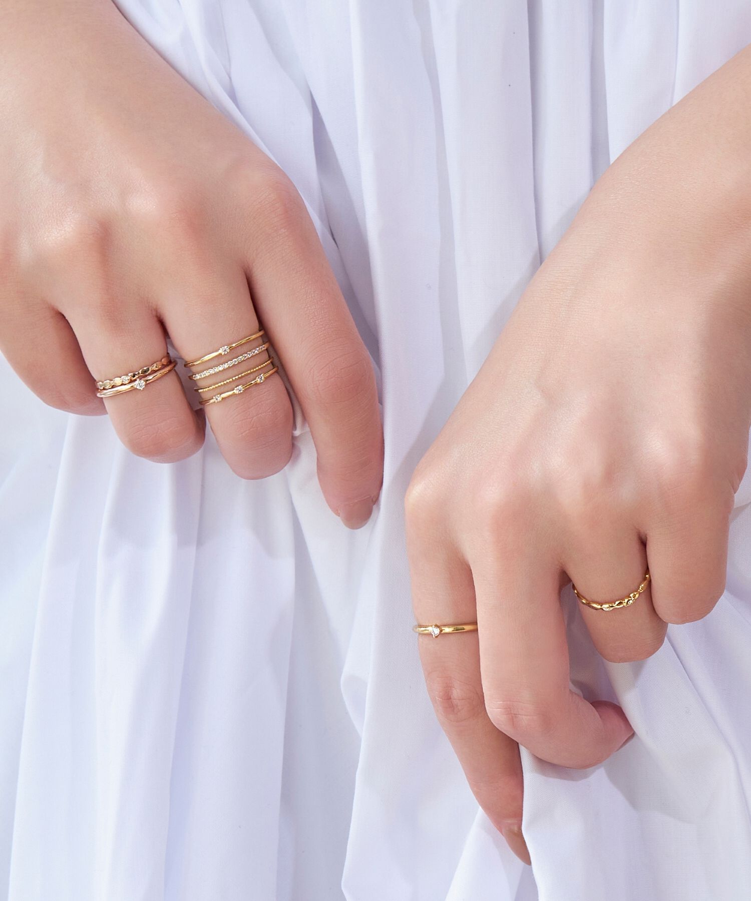 Phoebe「【金属アレルギー対応】2setグレイングリッターリング シャンパンゴールド」|リング|