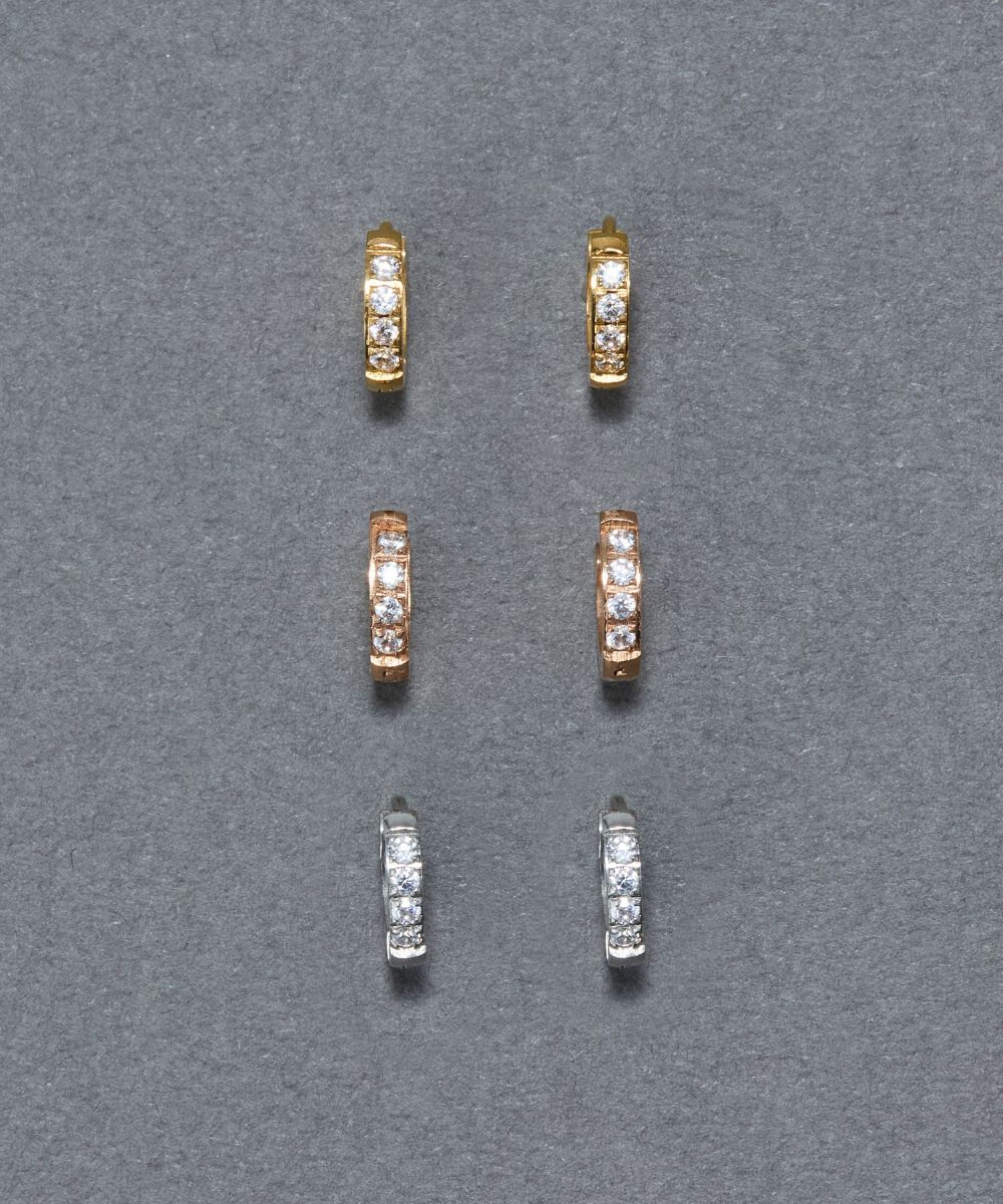 Phoebe「【金属アレルギー対応】ワンタッチビジューフープミニピアス　ローズゴールド/サージカルステンレス」|ピアス|