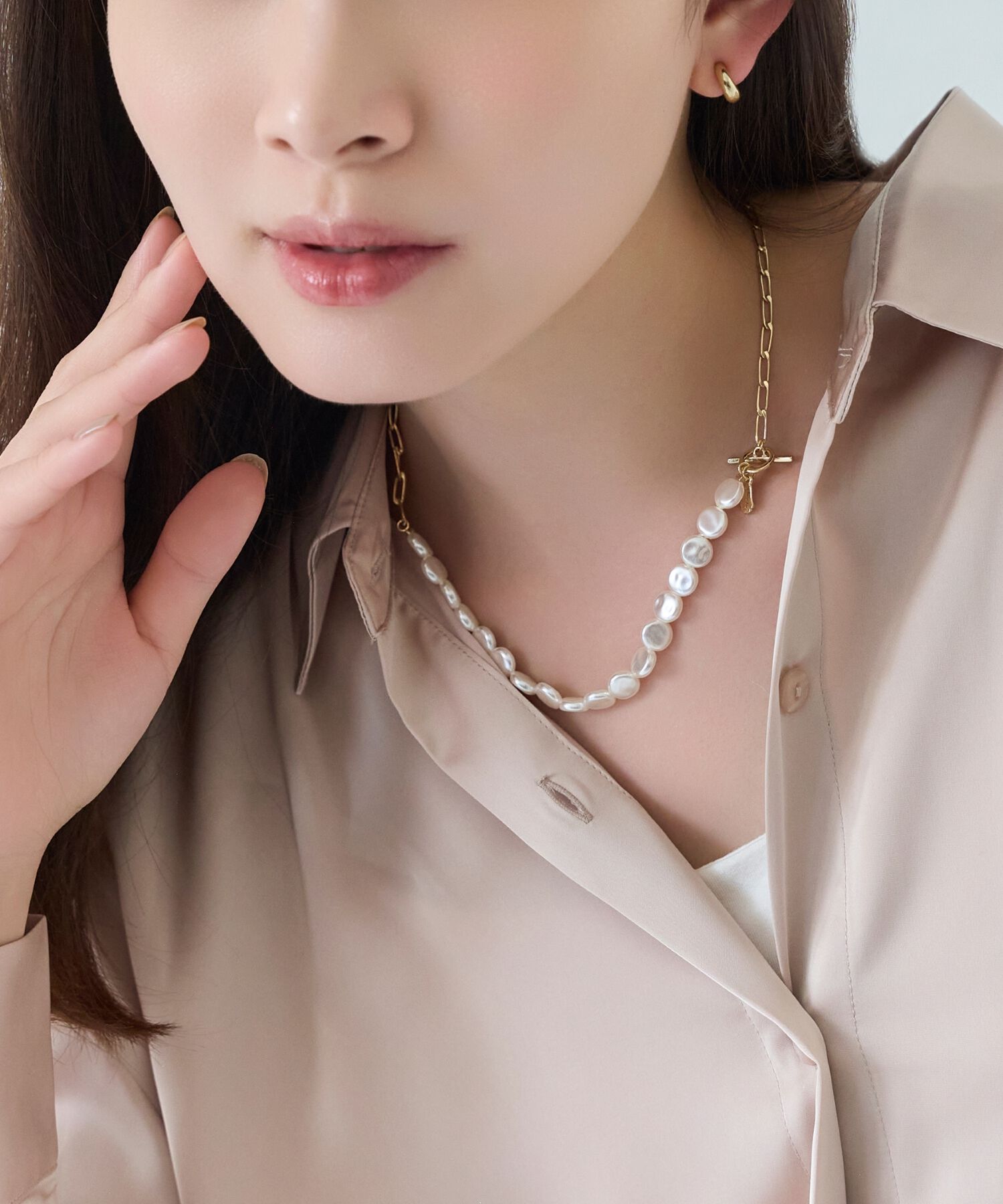 Phoebe「メタリックパールチョーカーネックレス/41cm」|ネックレス|