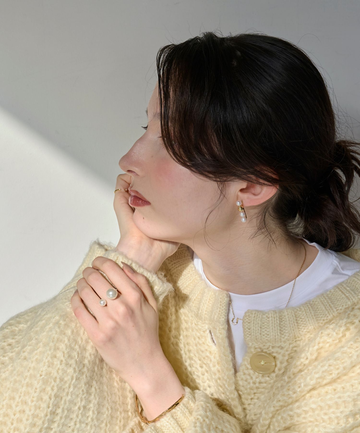 Phoebe「【金属アレルギー対応】ミックスドットピアス　ゴールド/ニッケルフリー/パール」|ピアス|