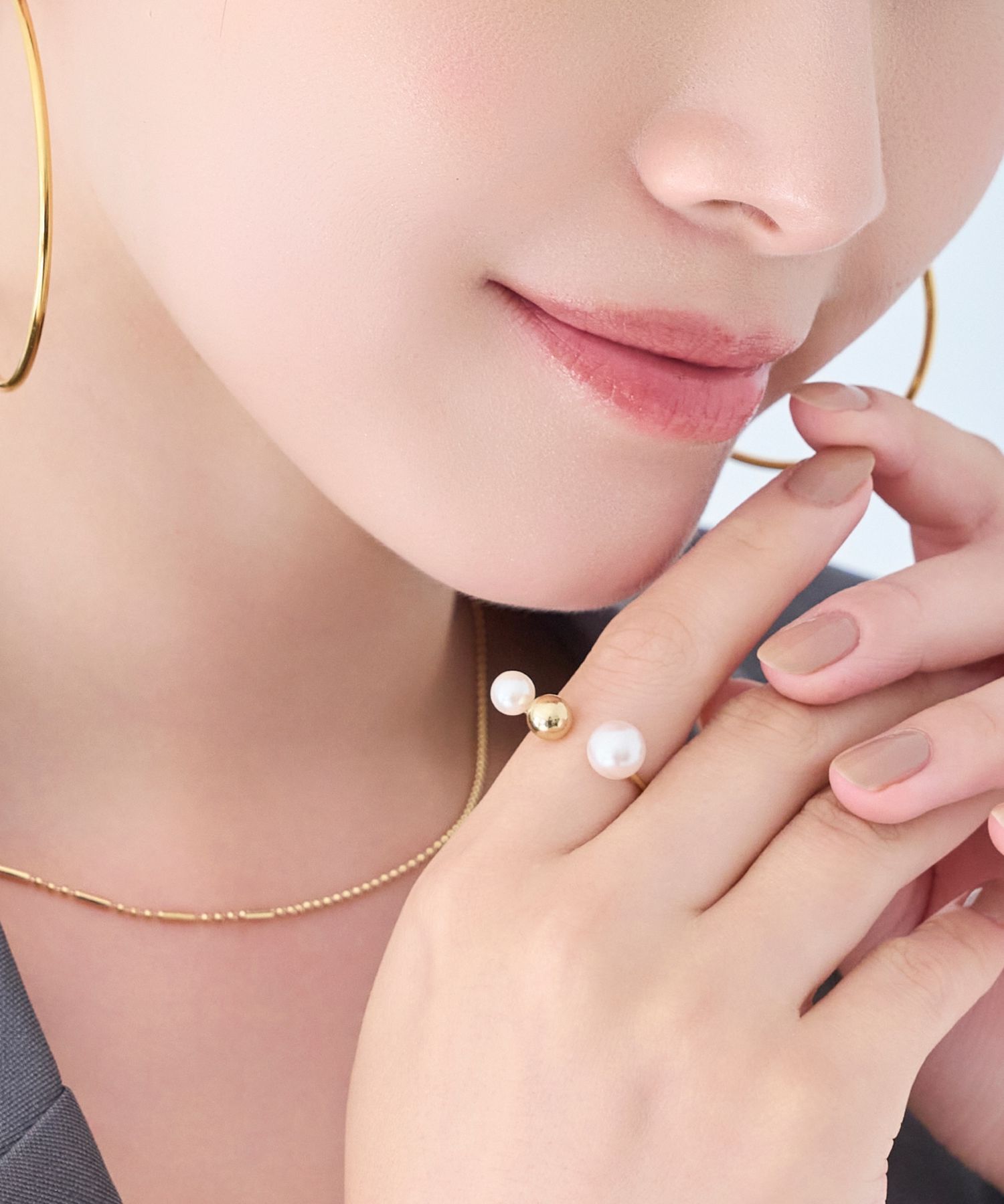 Phoebe「【金属アレルギー対応】ミックスドットリング　ゴールド/ニッケルフリー/パール」|リング|