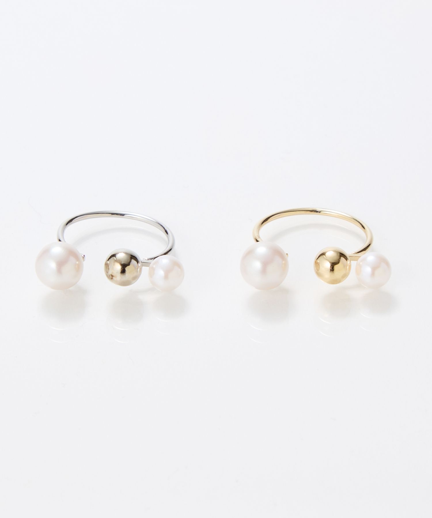 Phoebe「【金属アレルギー対応】ミックスドットリング　ゴールド/ニッケルフリー/パール」|リング|