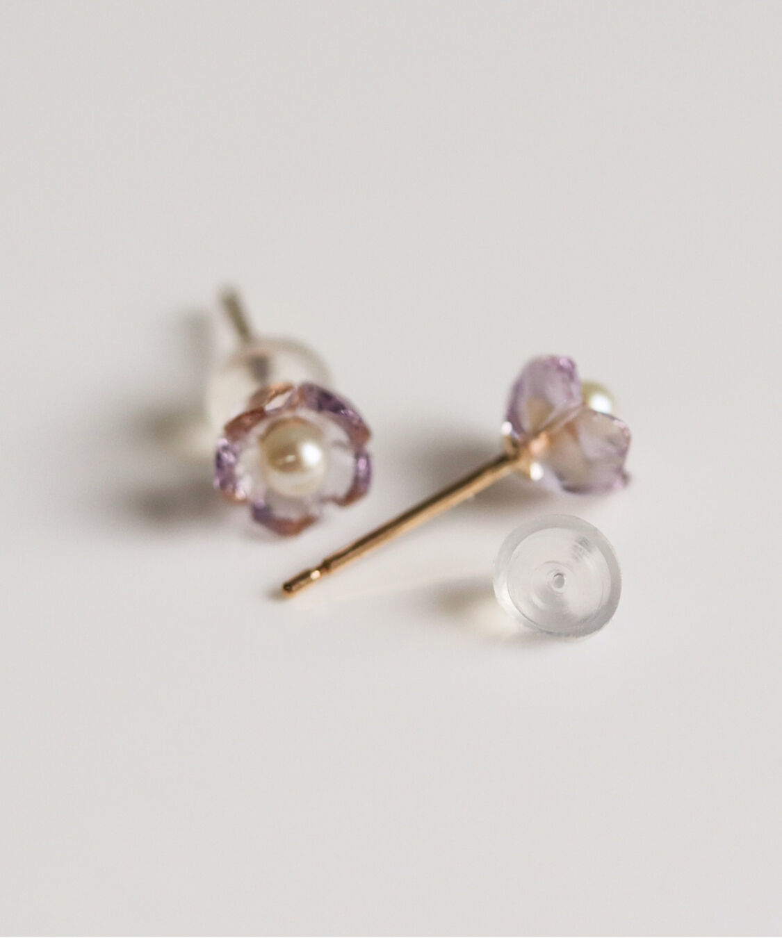  「パール / ピンクアメジスト ピアス | K10YG」|ピアス|