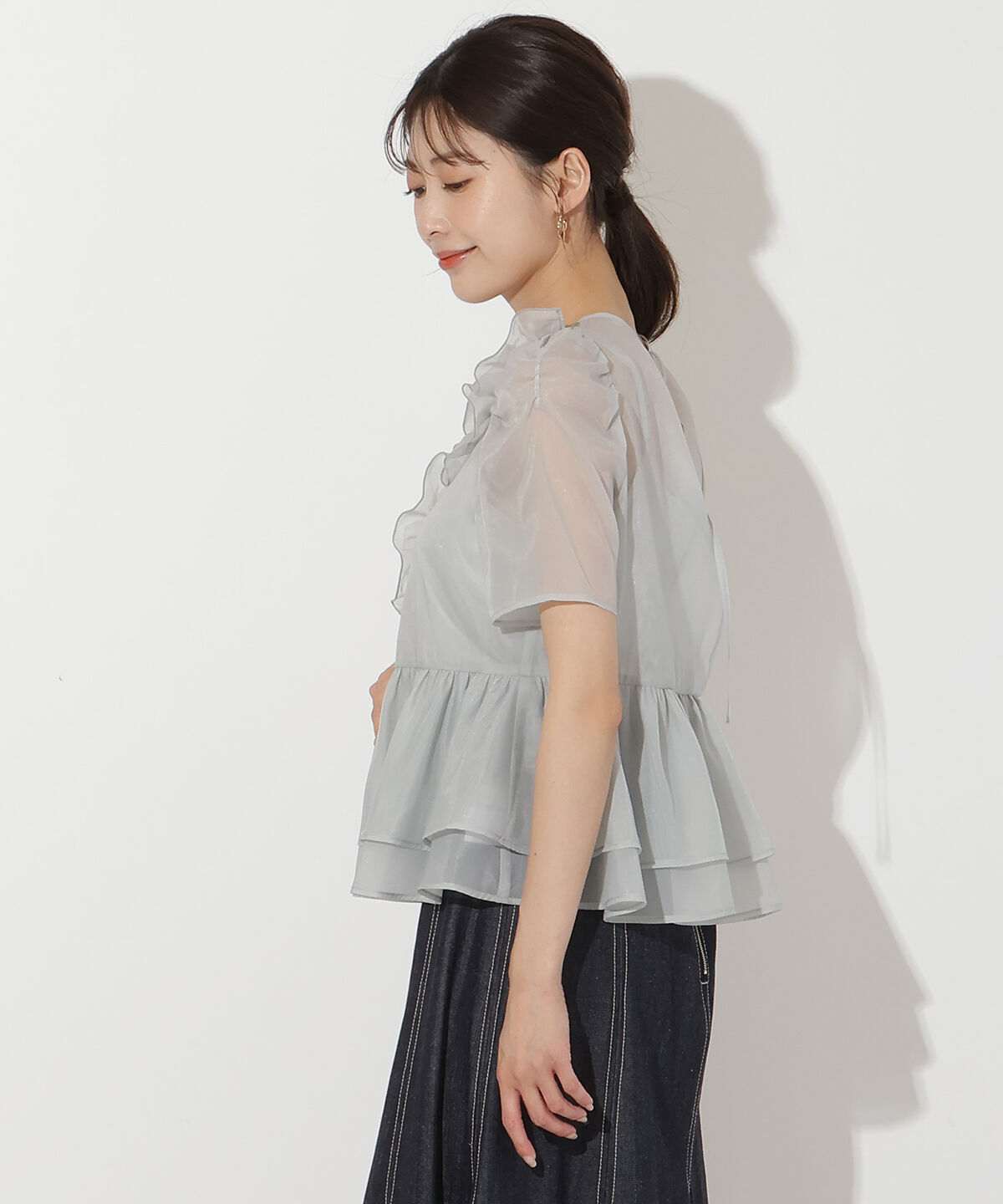 アンドクチュール「キャミ付きペプラムシアーブラウス」|シャツ・ブラウス|