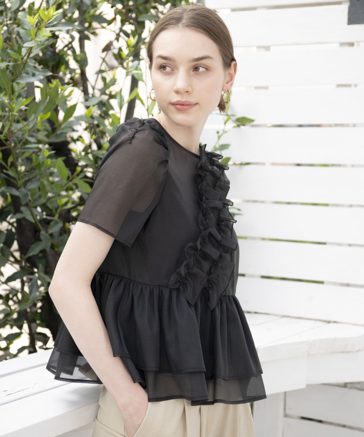 アンドクチュール「キャミ付きペプラムシアーブラウス」|シャツ・ブラウス|