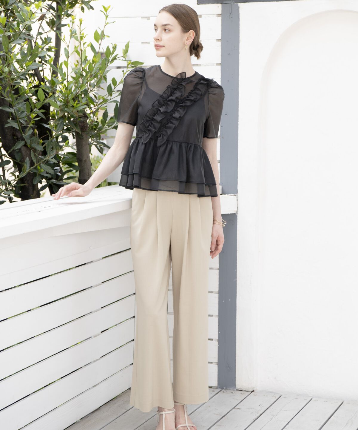 アンドクチュール「キャミ付きペプラムシアーブラウス」|シャツ・ブラウス|