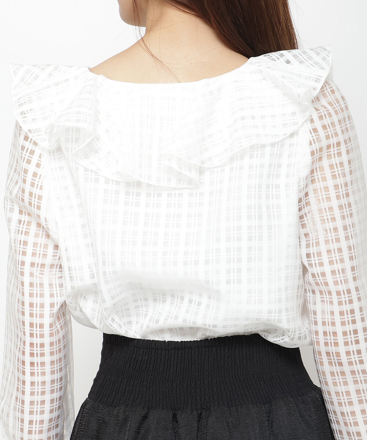 アンドクチュール「シアーチェックフリルブラウス」|シャツ・ブラウス|