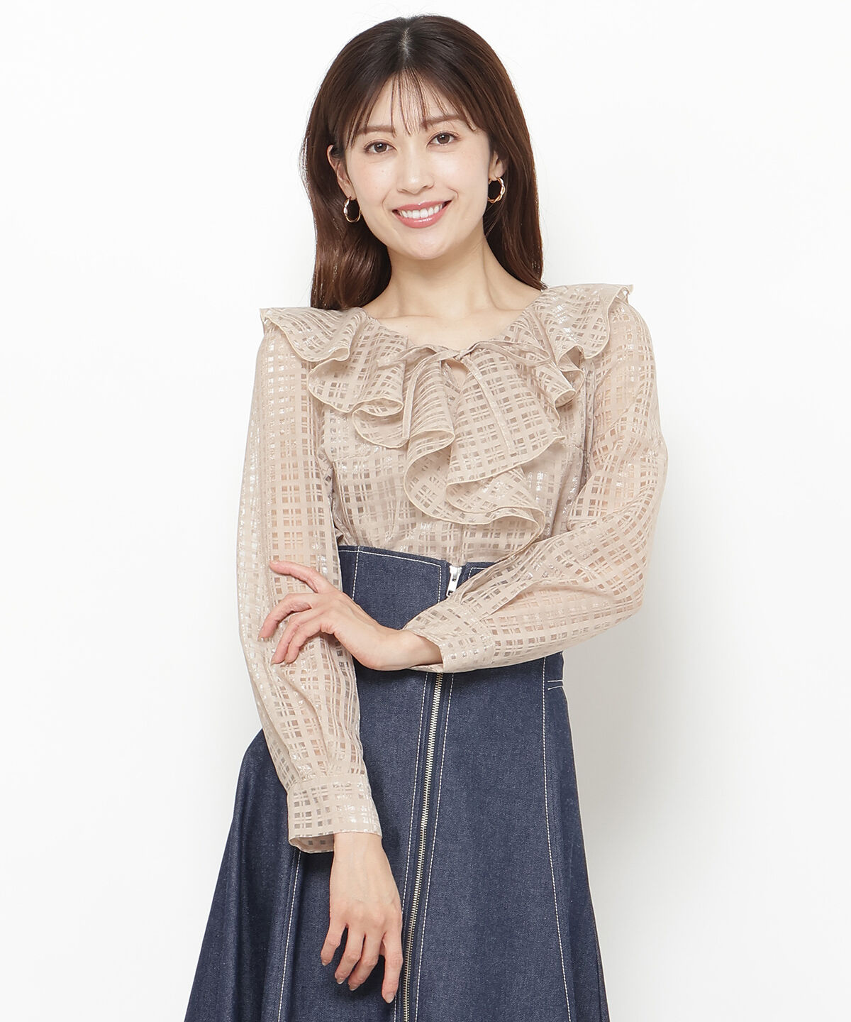 アンドクチュール「シアーチェックフリルブラウス」|シャツ・ブラウス|