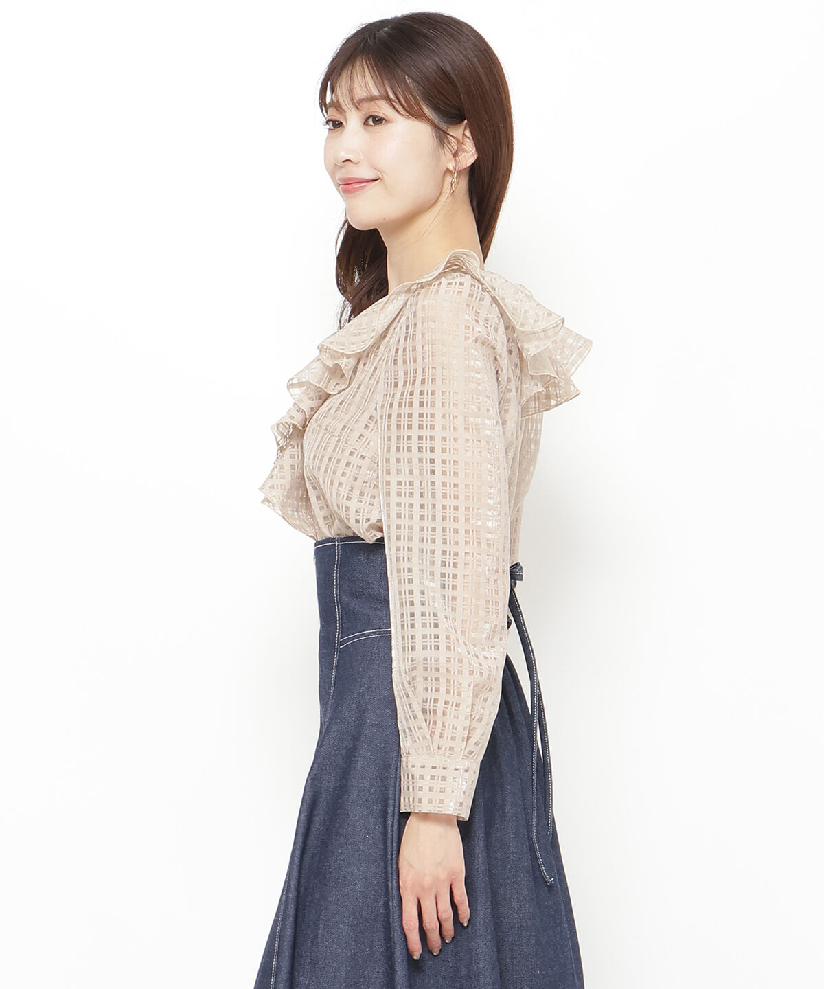 アンドクチュール「シアーチェックフリルブラウス」|シャツ・ブラウス|