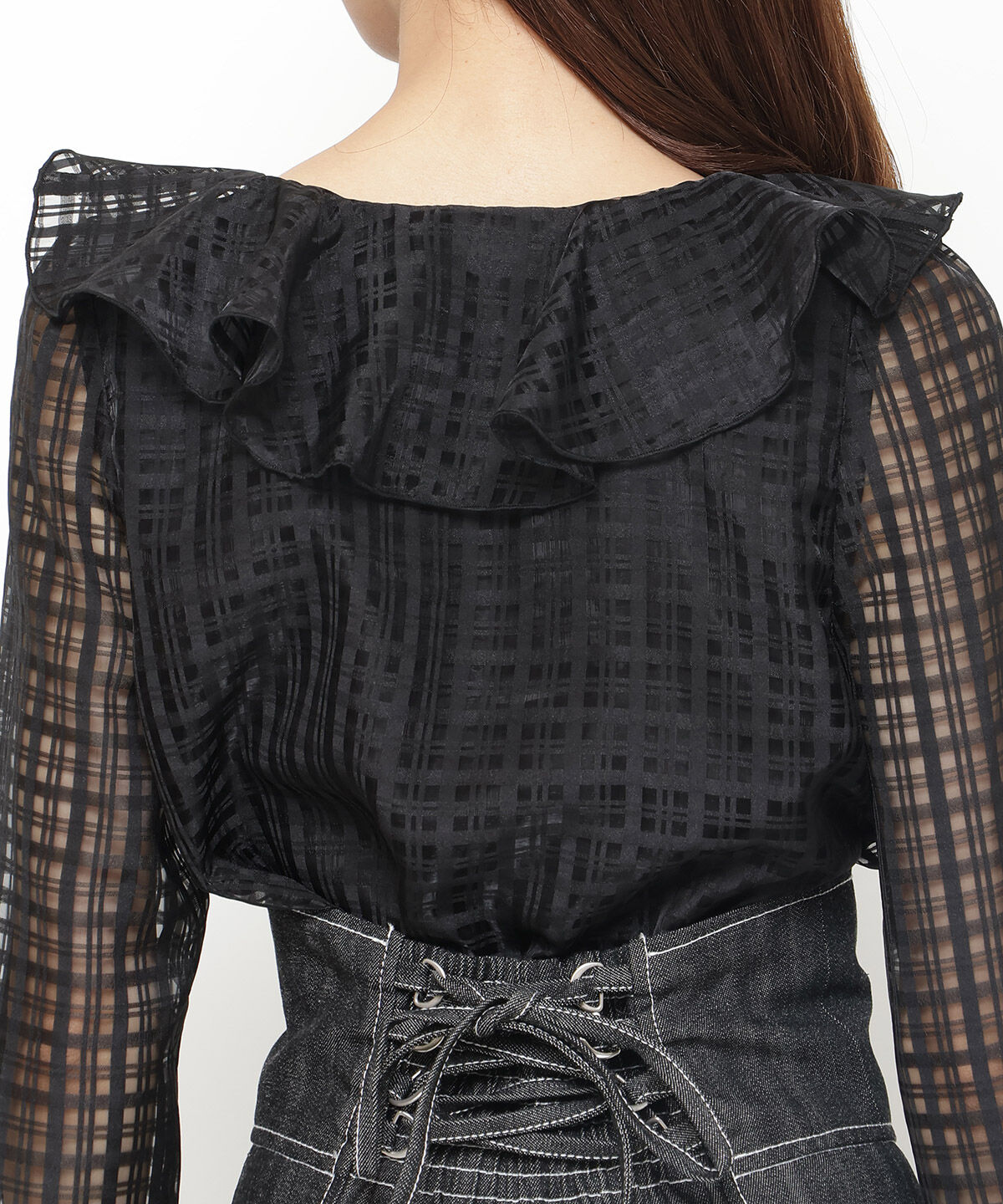 アンドクチュール「シアーチェックフリルブラウス」|シャツ・ブラウス|