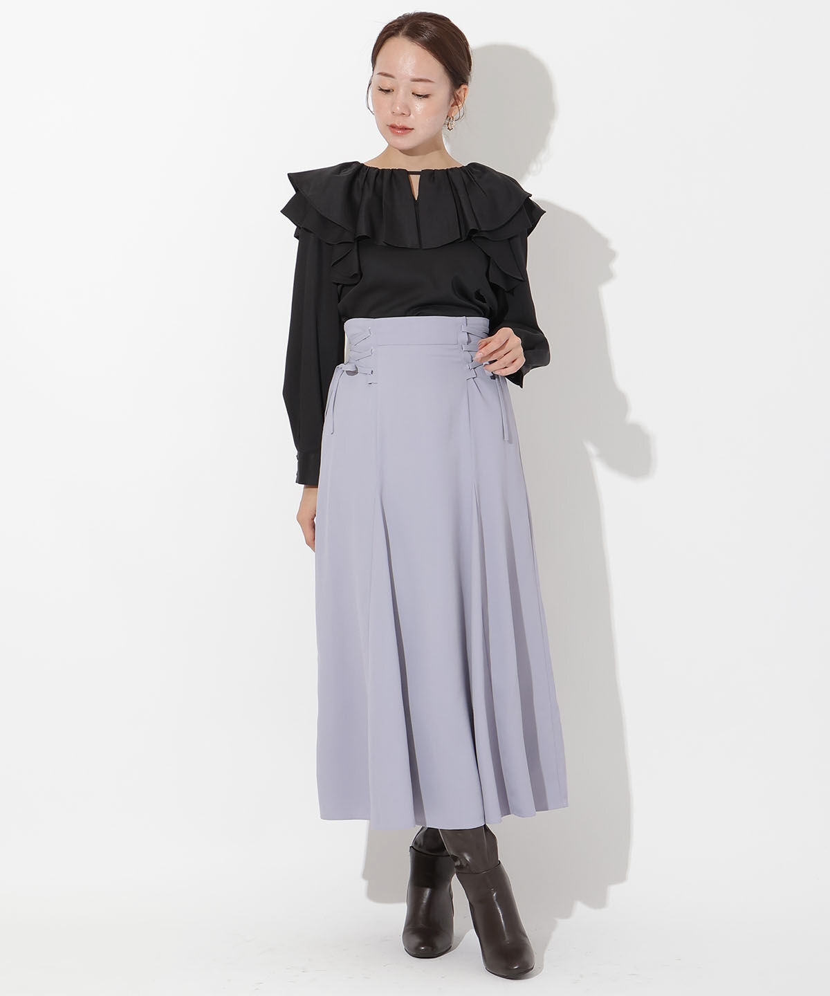 アンドクチュール「サイドレースアップフレアスカート」|フレア|