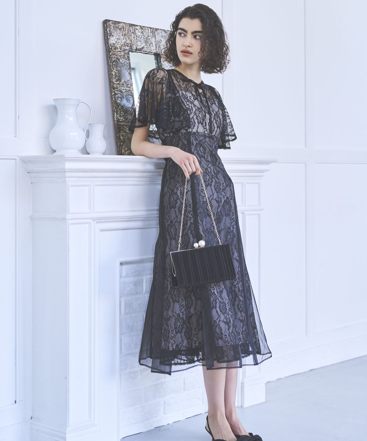 アンドクチュール「レースオーバーオーガンレイヤードレス」|ドレス|ブラック