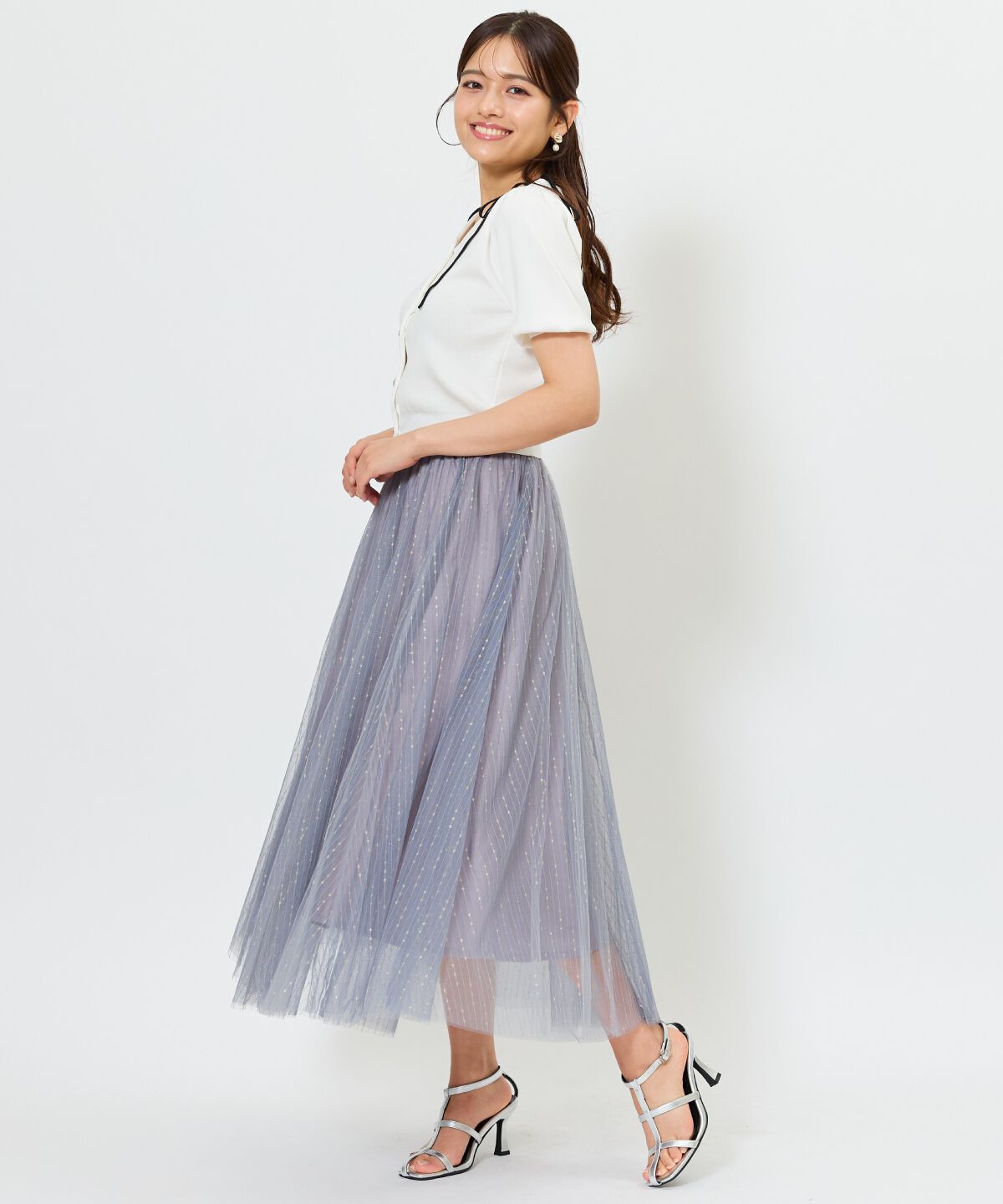 アンドクチュール「ラメストライプチュールフレアスカート」|フレア|