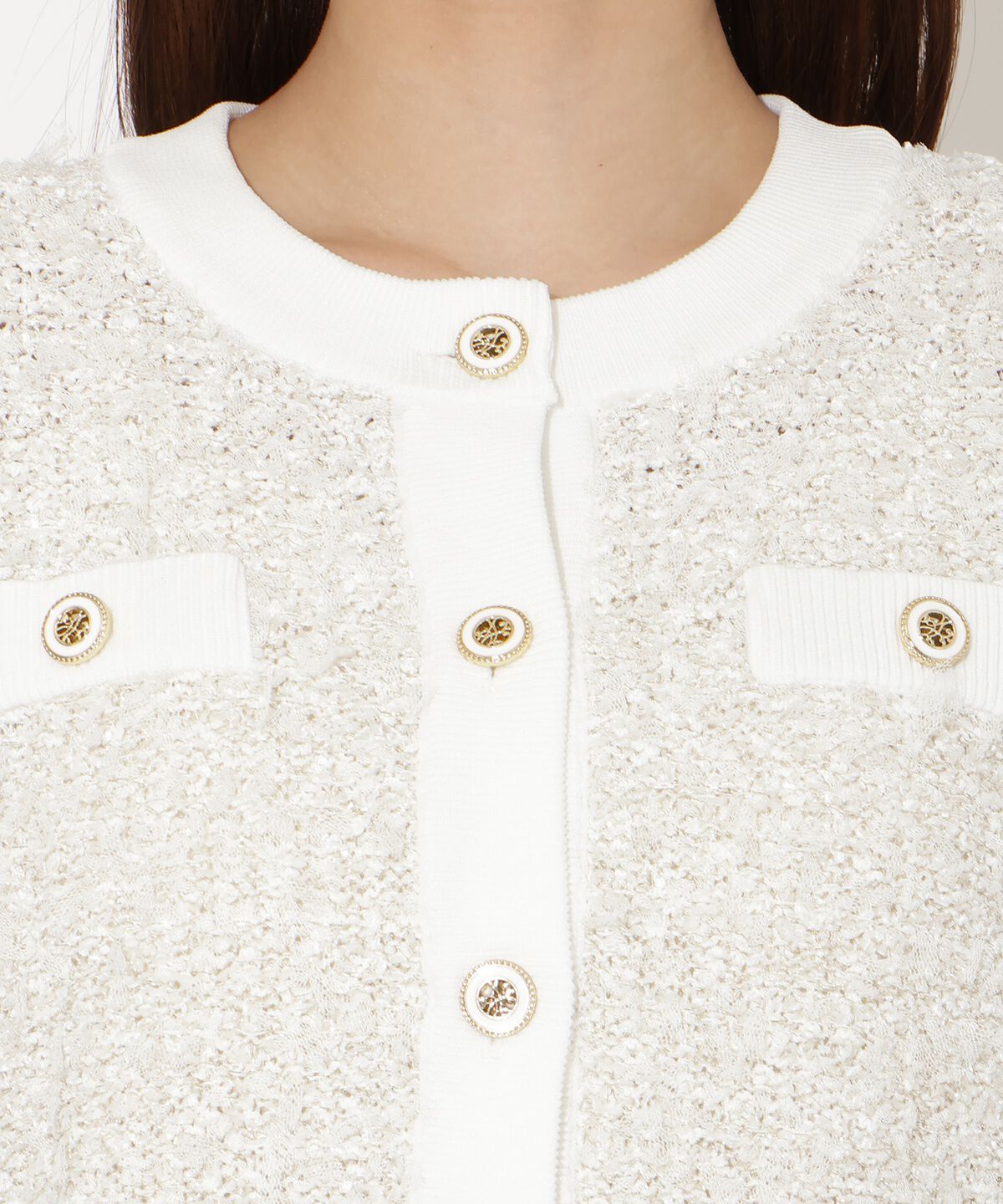 アンドクチュール「ラメ入りツイード調ニットカーディガン」|カーディガン|