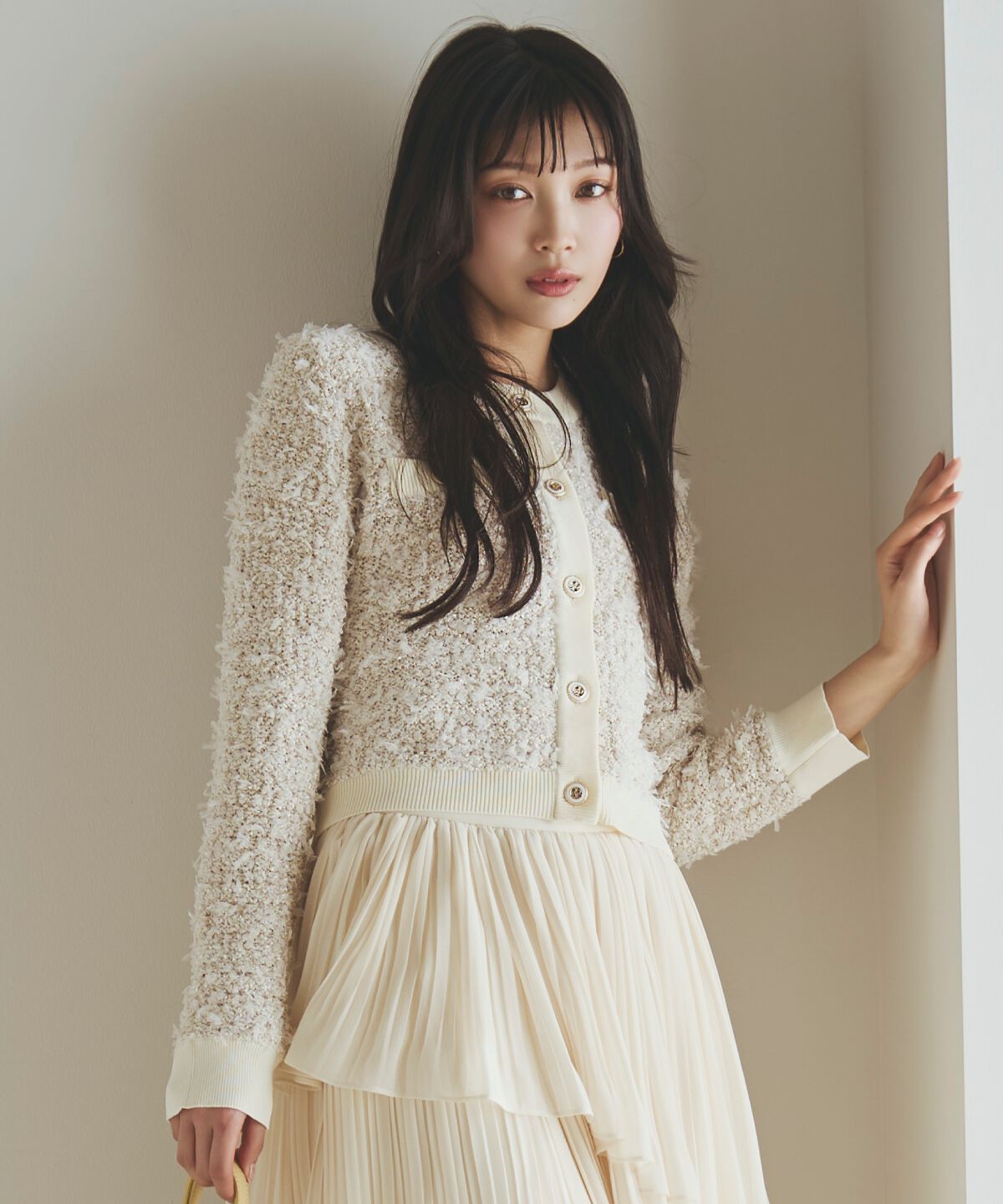 アンドクチュール「ラメ入りツイード調ニットカーディガン」|カーディガン|