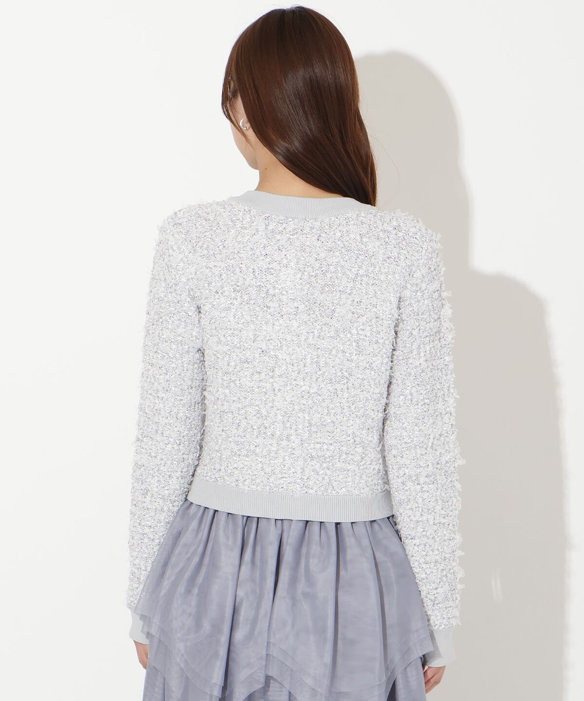 アンドクチュール「ラメ入りツイード調ニットカーディガン」|カーディガン|