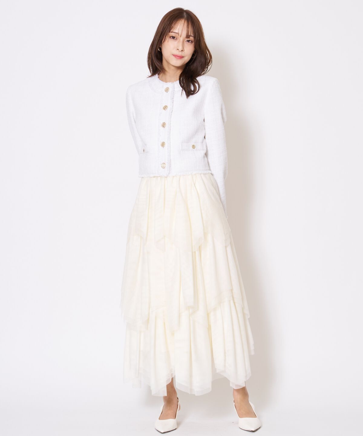 アンドクチュール「ツイードジャケット」|ノーカラージャケット|