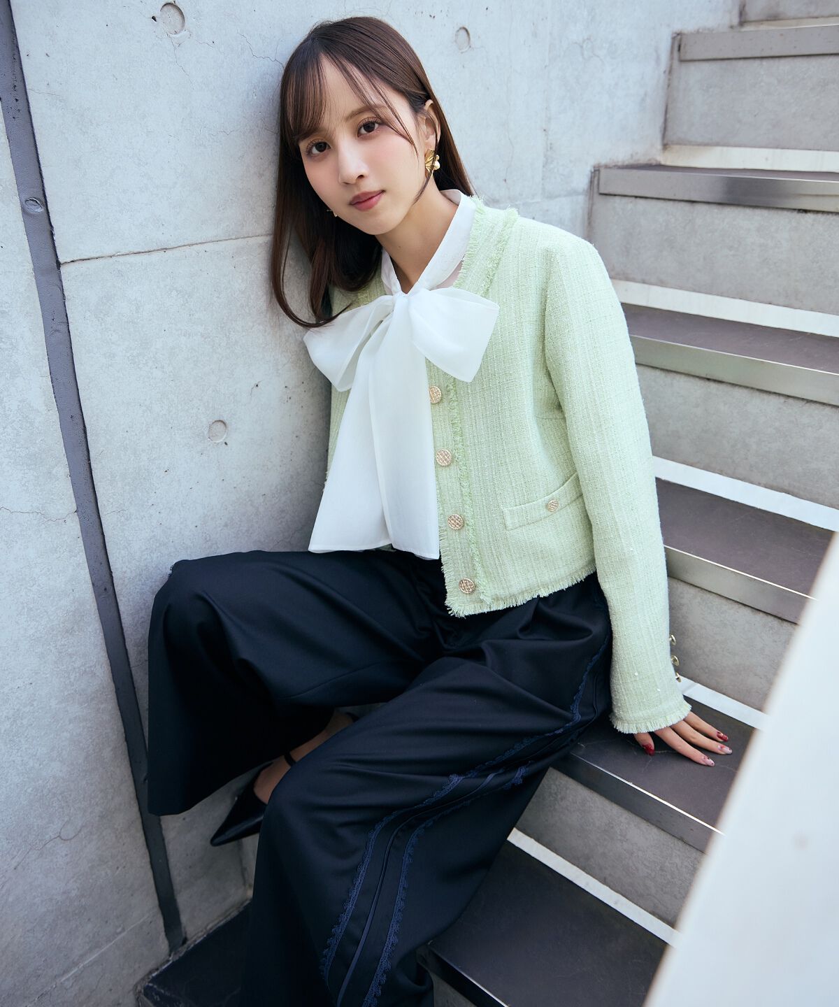 アンドクチュール「ツイードジャケット」|ノーカラージャケット|