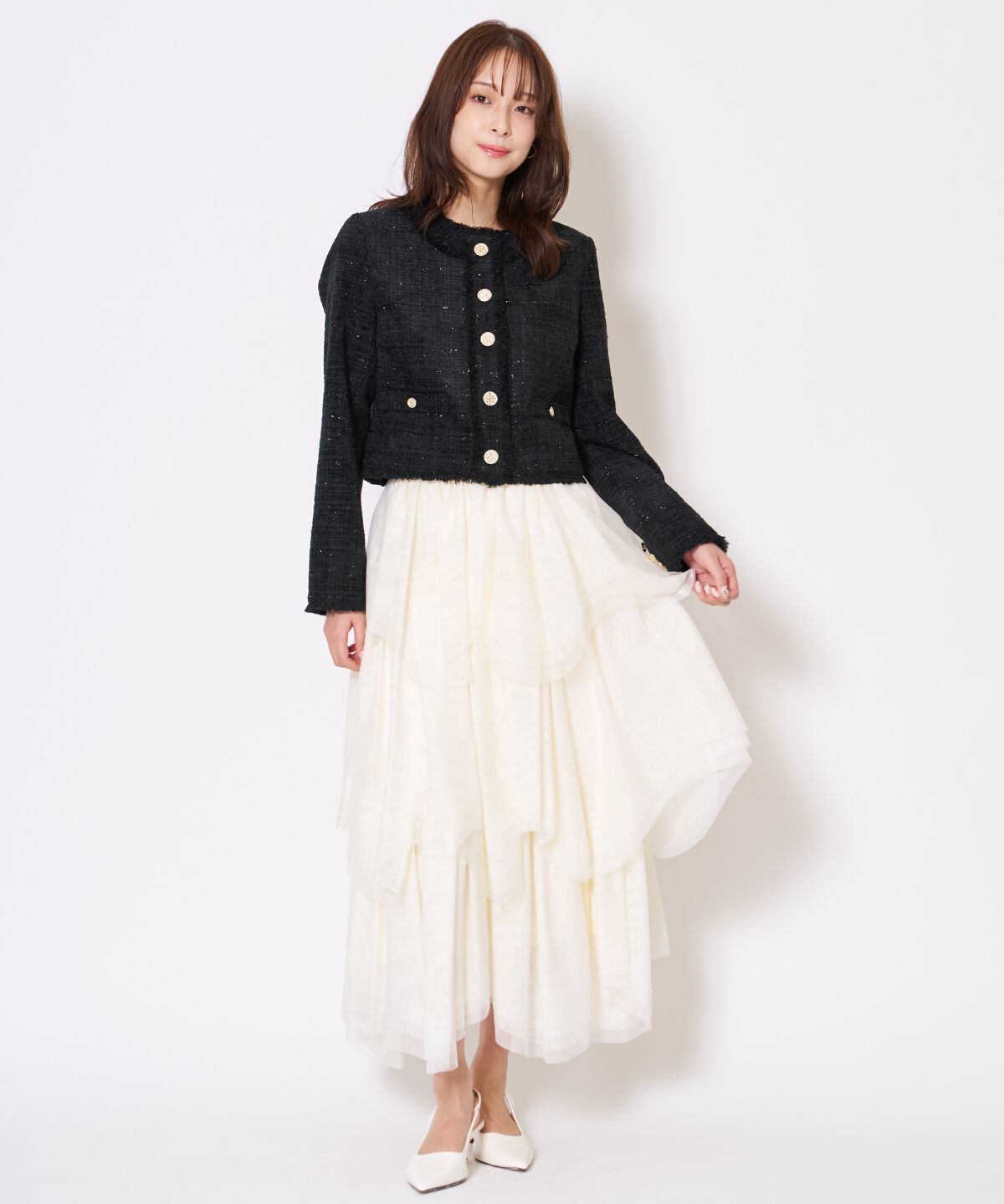 アンドクチュール「ツイードジャケット」|ノーカラージャケット|