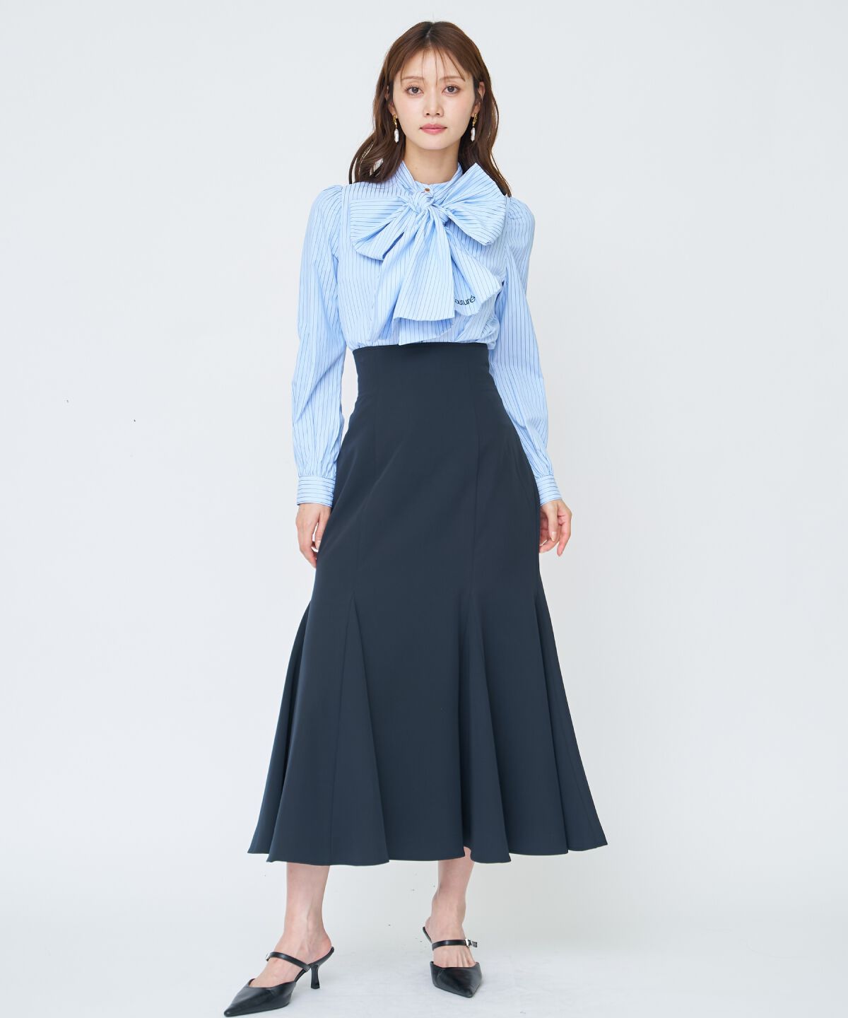 アンドクチュール「バタフライリボンストライプブラウス」|シャツ・ブラウス|