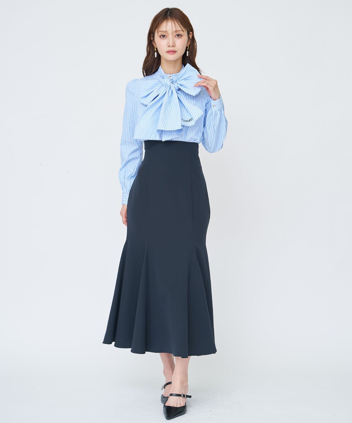 アンドクチュール「バタフライリボンストライプブラウス」|シャツ・ブラウス|