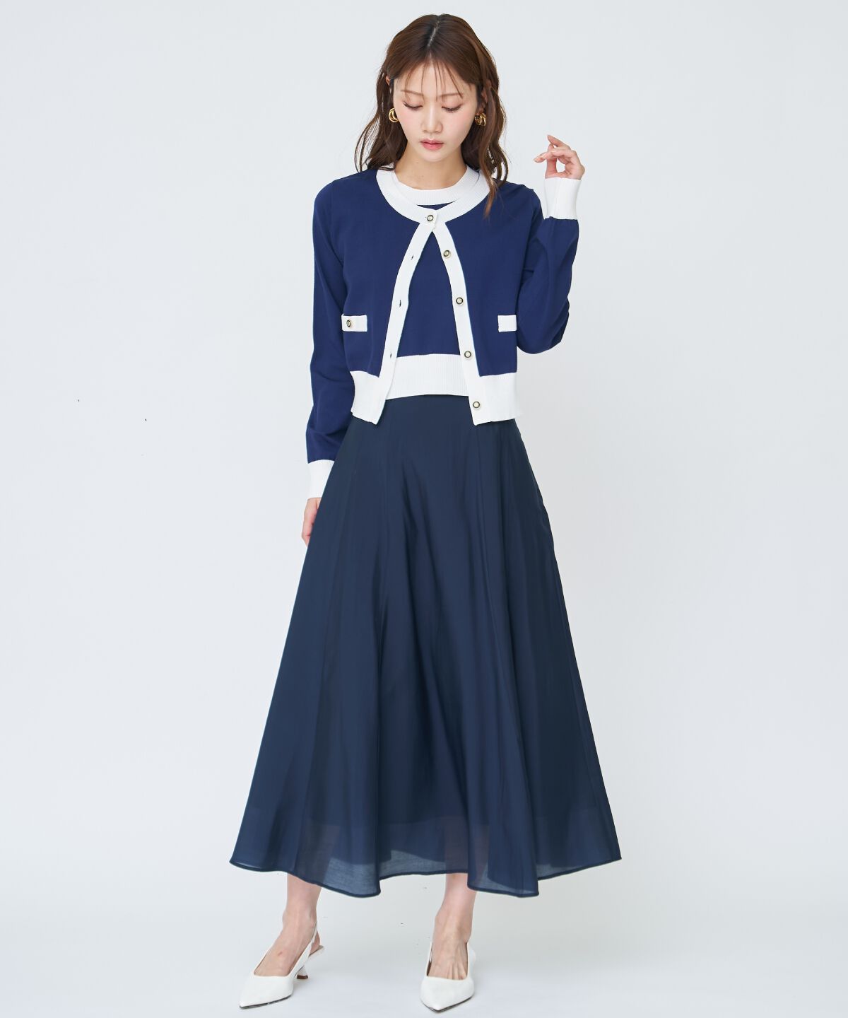 アンドクチュール「ベルト付きシアーフレアスカート」|フレア|