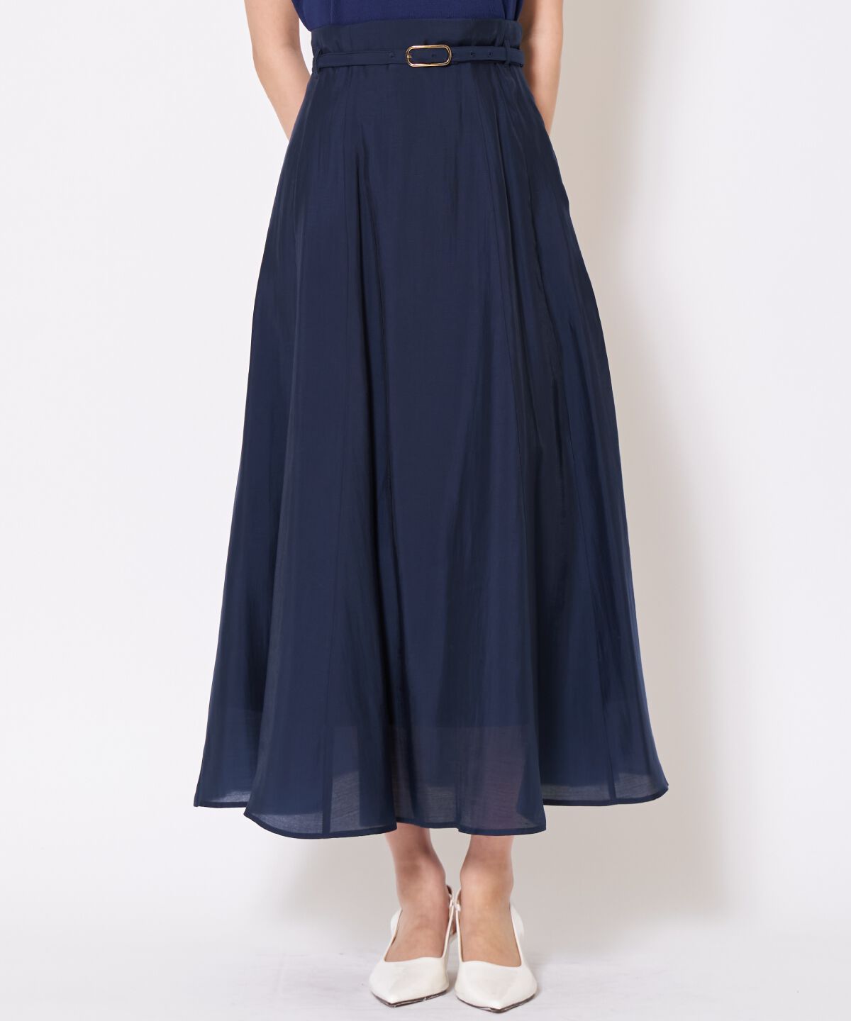 アンドクチュール「ベルト付きシアーフレアスカート」|フレア|