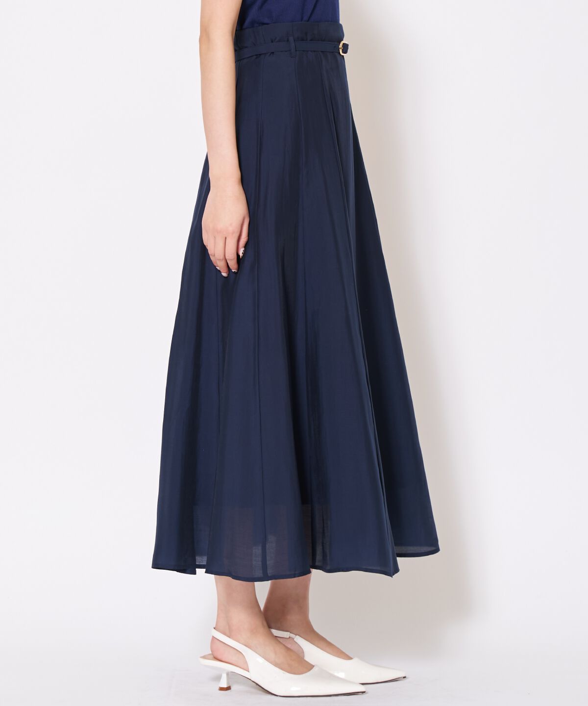 アンドクチュール「ベルト付きシアーフレアスカート」|フレア|